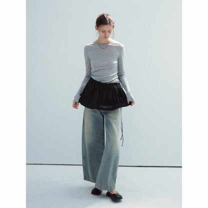 Spring new casual high-waisted mulberry silk lace-up simple and versatile ultra-short skirt