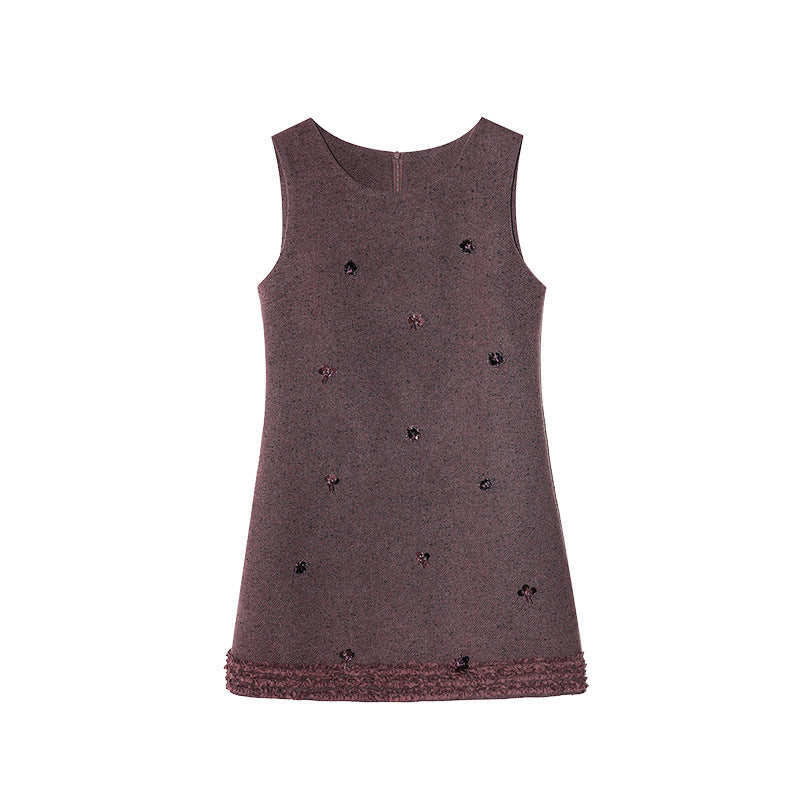Age reduction and thin stacking sleeveless crew neck vest dress