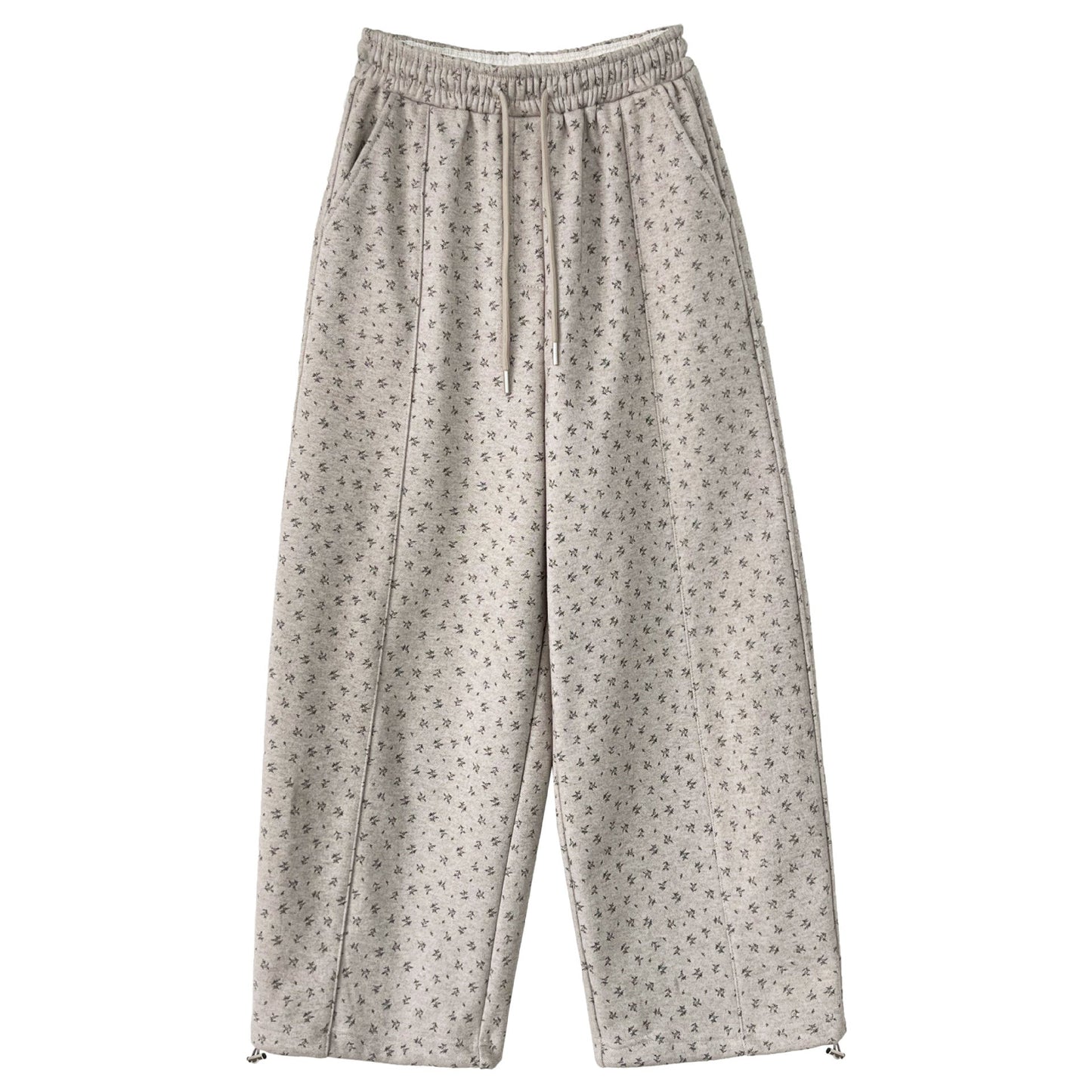 Fleece thickened micro-sickle floral wide-leg pants women's winter new thin elastic waist long pants
