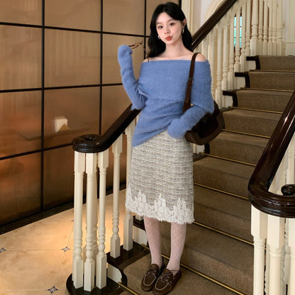 Women's Lace Spliced A-Line Midi Skirt