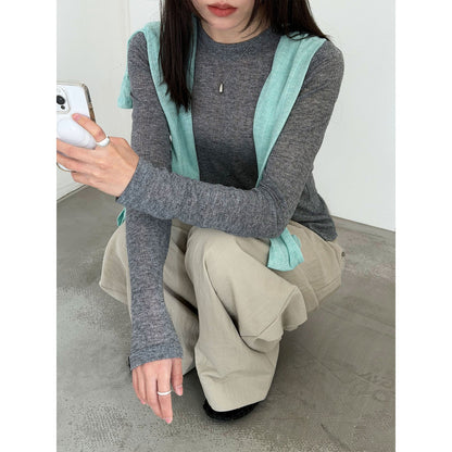 Korean perspective texture versatile bottoming shirt women's spring new commuting long-sleeved T-shirt