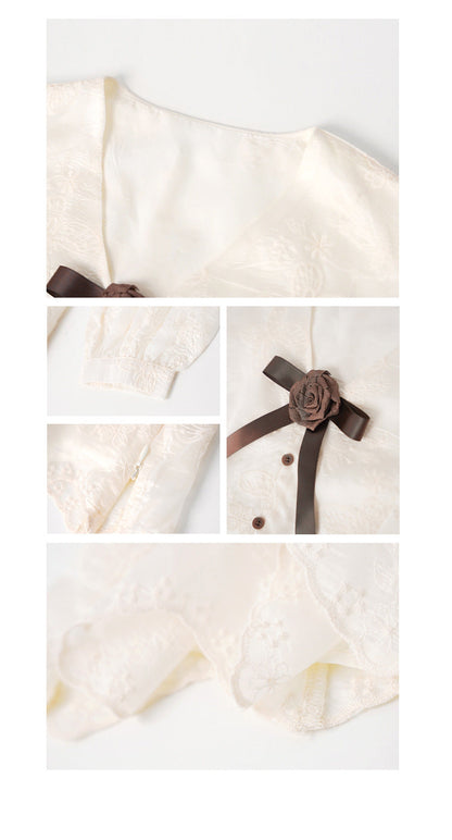 Beautiful age-reducing embroidered bow top