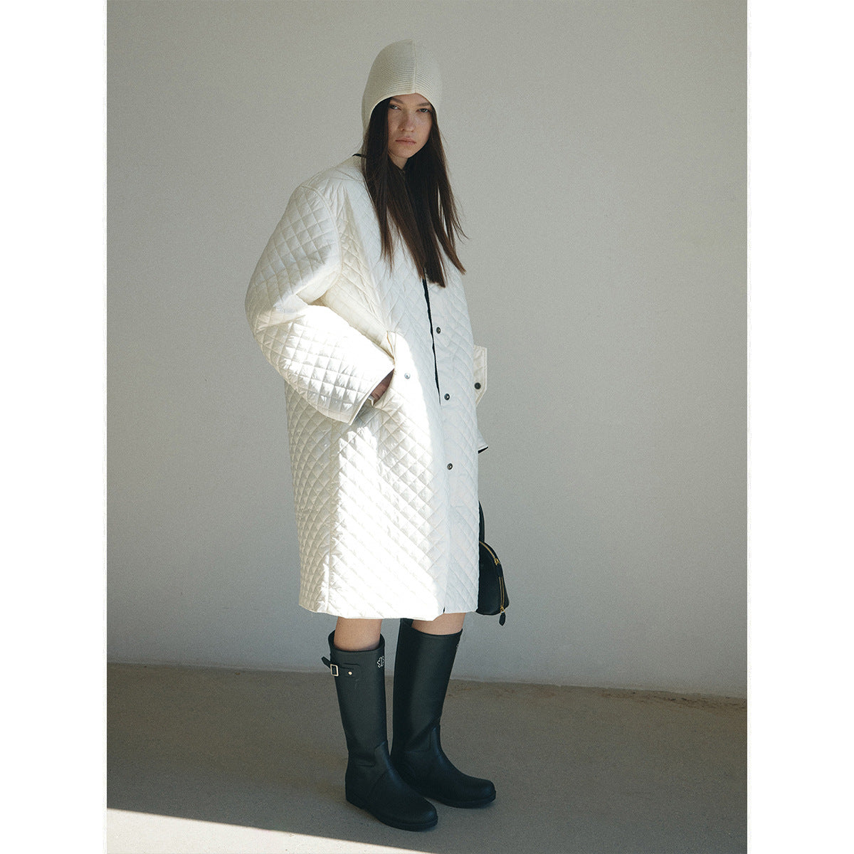 Winter new casual round neck single-breasted quilted contrasting color medium and long cotton jacket