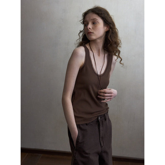 Tencel cotton vest top, mesh tU-neck slim-fitting and thin inner bottoming shirt