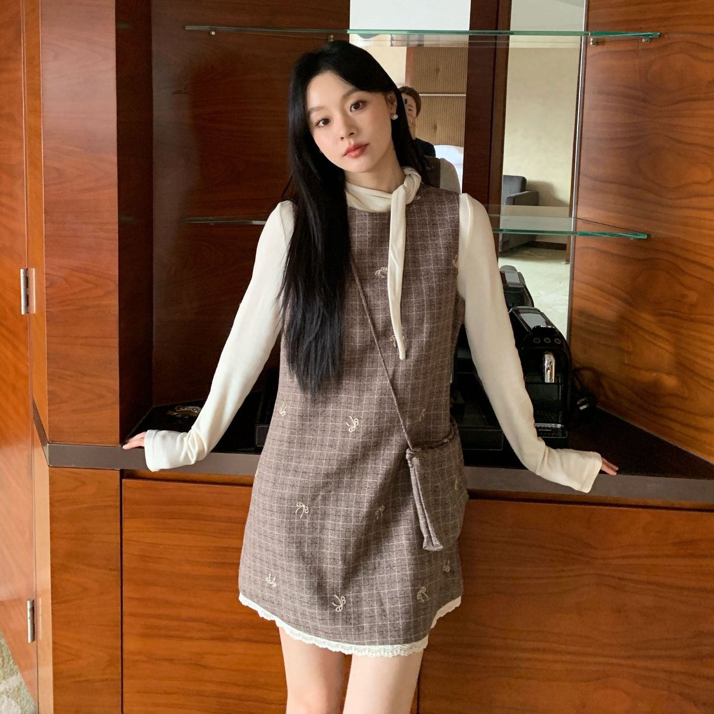 Women's Plaid Sleeveless Vest Midi Dress
