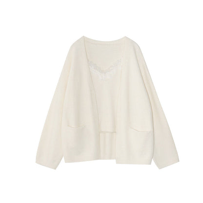 Lazy and gentle two-piece lace vest knitted sweater set