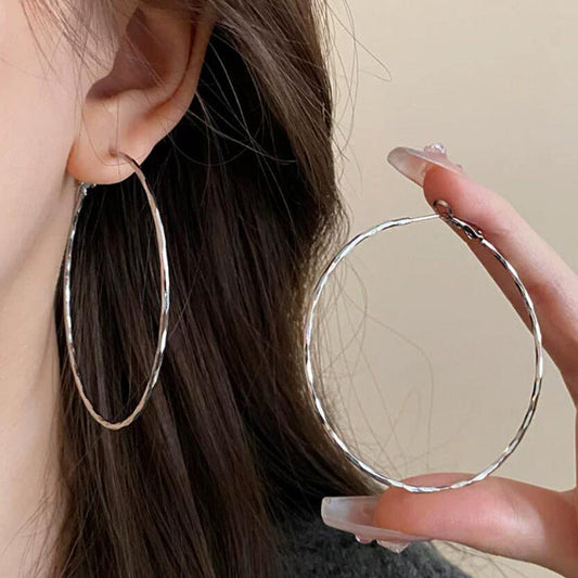 Large circle earrings 925 new plain circle personality exaggerated cold wind temperament earrings women
