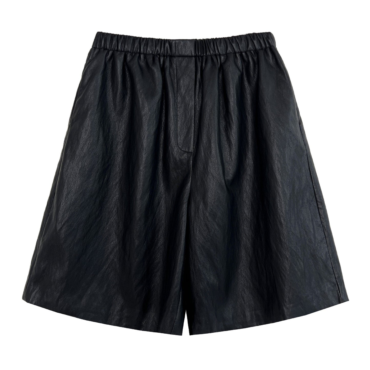 Textured casual loose five-point sports leather shorts women's autumn new thin high-waisted wide-leg shorts 3730
