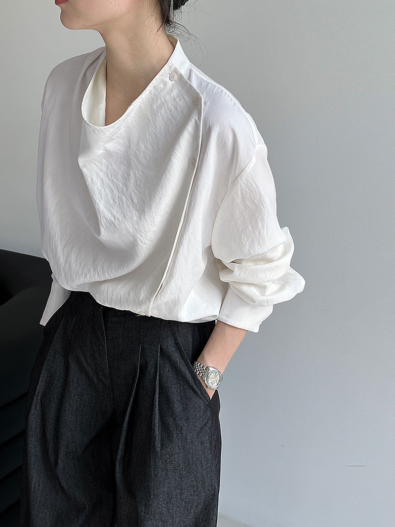 Korean niche swinging collar strap waist shirt women's autumn new temperament design shirt