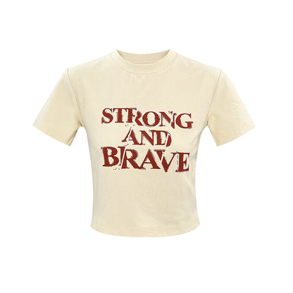 Letter print t-shirt women's short-sleeved fashion crew neck small top