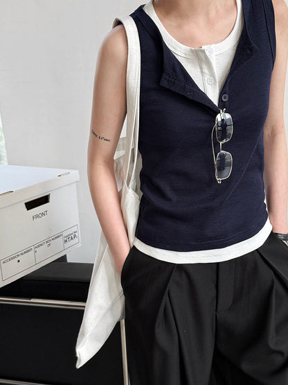 Button camisole women's spring and summer new arrival sleeveless slimming look bottom shirt threaded fashionable half button tops