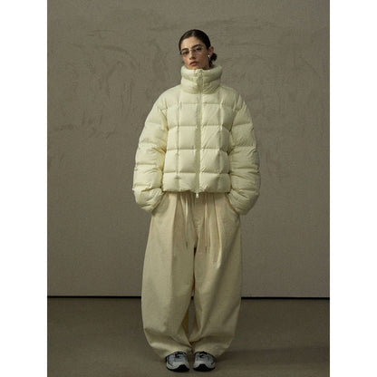 Winter high-density fit anti-down square grid direct charging stand-up collar no quilting line down jacket