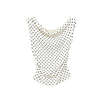 Early Spring Fashion Slim-Fit Women's T-Shirt Swinging Neck Polka Dot Sleeveless Top