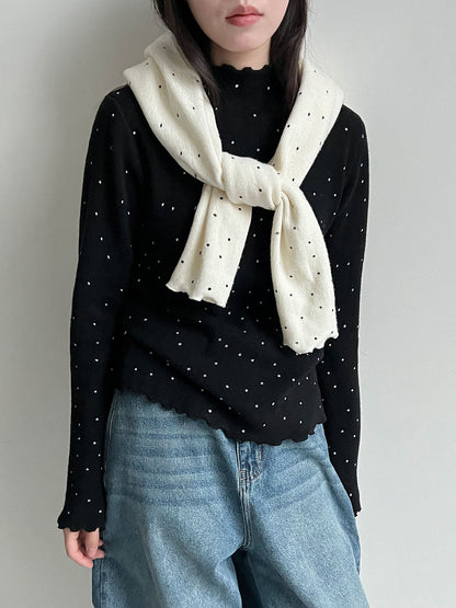 Half turtleneck polka dot elegantknitting shirt women's winter new arrival chic fungus edge inner tops