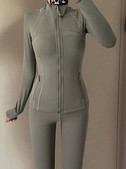 Yoga Jacket Women Long Sleeve Zip-Up Breathable Sports Fitness Top