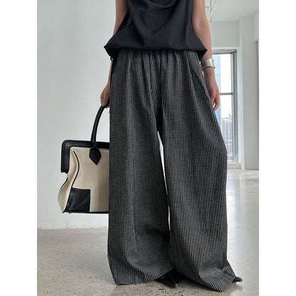 American lazy striped casual pants women's summer new loose straight-leg pants drape wide-leg pants