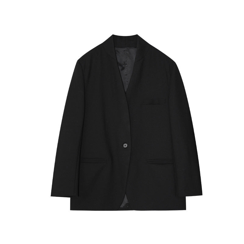 Casual textured V-neck shoulder padded commuter blazer