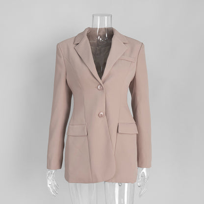 Suit Collar Blazer Women Slim Fit Long Sleeve Two-Button Jacket
