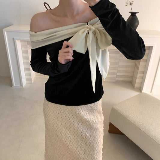 Chic Sweet Sexy Long Sleeve Bow Top