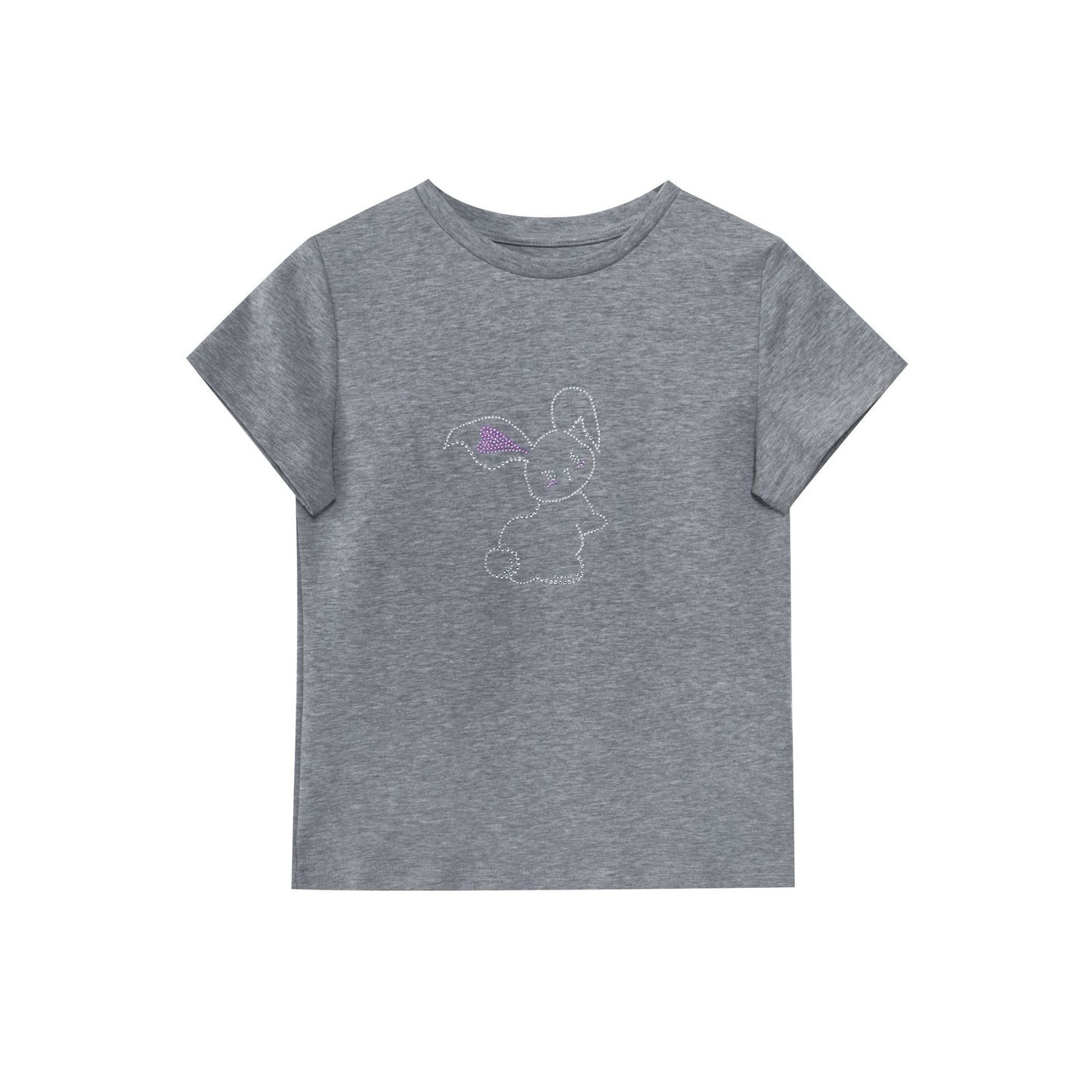 Early spring girl sweet and cute thin beaded round neck short-sleeved T-shirt