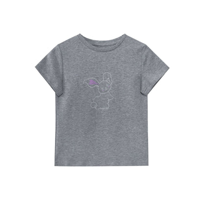 Early spring girl sweet and cute thin beaded round neck short-sleeved T-shirt