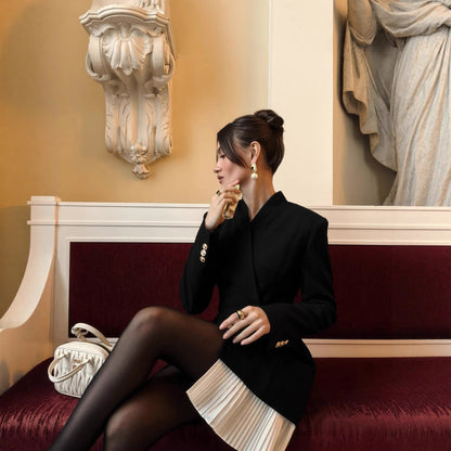ins style mini suit skirt, new temperament high-end jacket pleated skirt waist women's top
