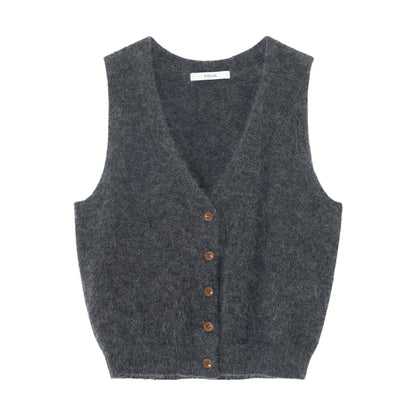 Early spring new soft fluffy mohair velvet V-neck knitted sleeveless vest cardigan