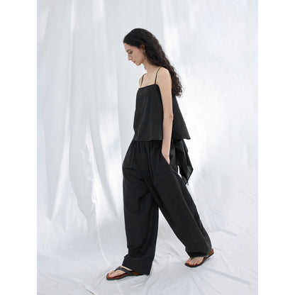 Summer new commuter minimalist linen cotton texture profile casual scimitar pants