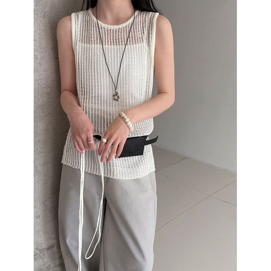 Design sense hollow strap drape knitted vest women