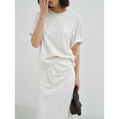 Spring new design Modal wool three-dimensional cashew flower texture T-shirt