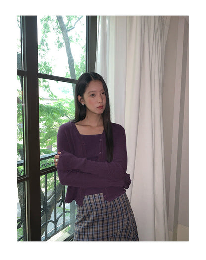Versatile Lyocell pit strip long-sleeved v-neck knitted cardigan