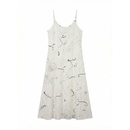 Tencel linen spiral line suspender skirt