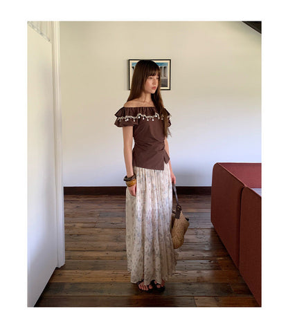 Floral A-Line Maxi Skirt with Elastic Waist