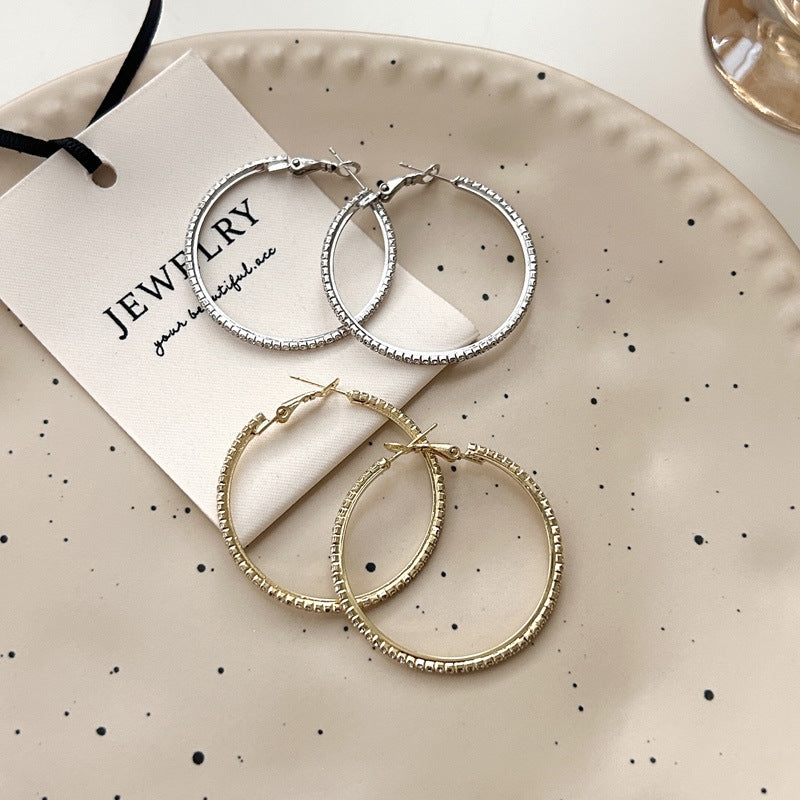 925 Silver Needle Korea Dongdaemun Full Diamond Large Earrings Metal Circle Earrings 2025 Minimalist Ear Jewelry