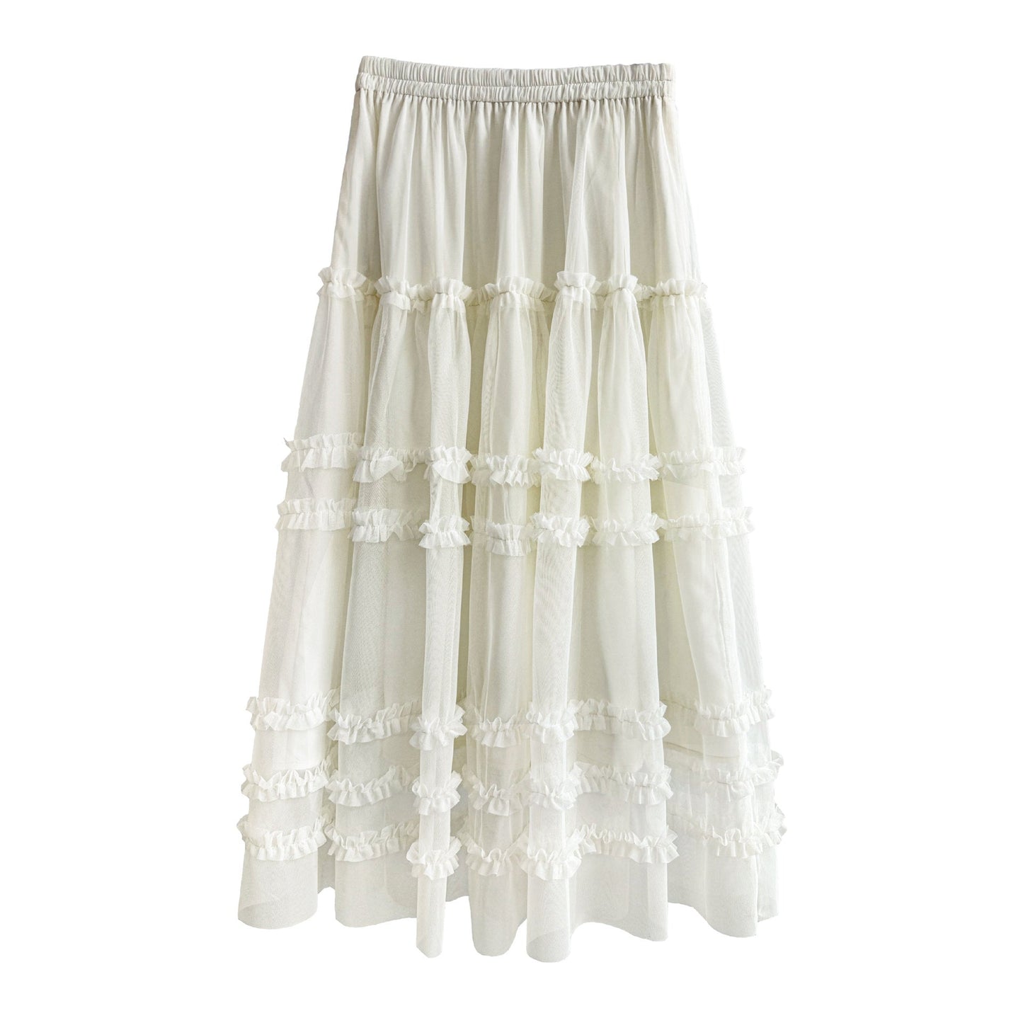 High-end fungus edge gentle temperament mesh long skirt women's spring new A-line cake skirt