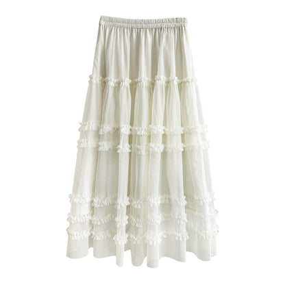 High-end fungus edge gentle temperament mesh long skirt women's spring new A-line cake skirt
