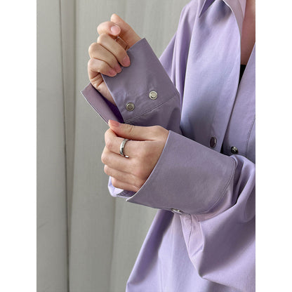 Korean design sense silhouette loose lazy style shirt women's 26 early spring casual versatile shirt top