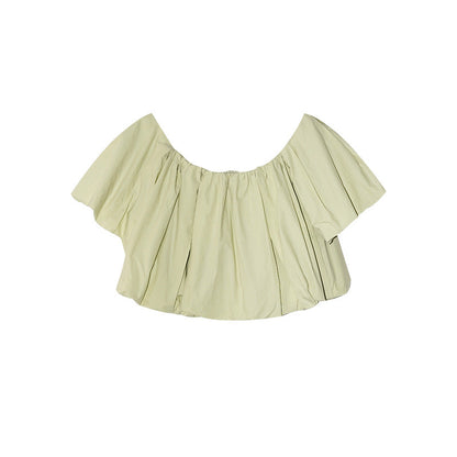 Sweet age-reducing bubble sleeve off-the-shoulder shirt