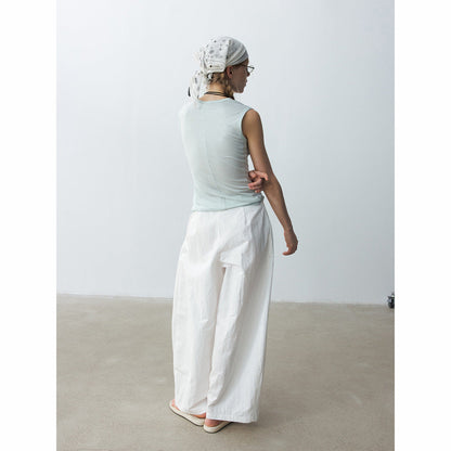Summer casual split antibacterial hemp simple round neck basic vest