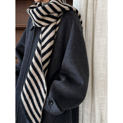 100% wool lapel zipper double-sided woolen coat women's design silhouette double patch bag long coat