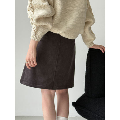 Early spring new Korean simple corduroy skirt women's versatile high-waisted slimming hip-hugging skirt