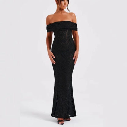 Lace one-shoulder dress backless sexy see-through bandeau skirt