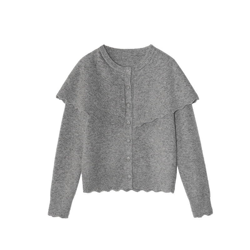 French Sweet Age Reduction Single-breasted Crew Neck Shawl Sweater Cardigan