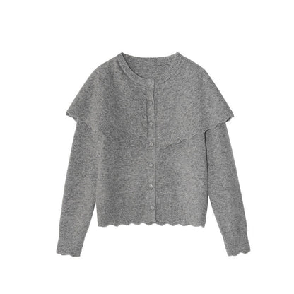 French Sweet Age Reduction Single-breasted Crew Neck Shawl Sweater Cardigan