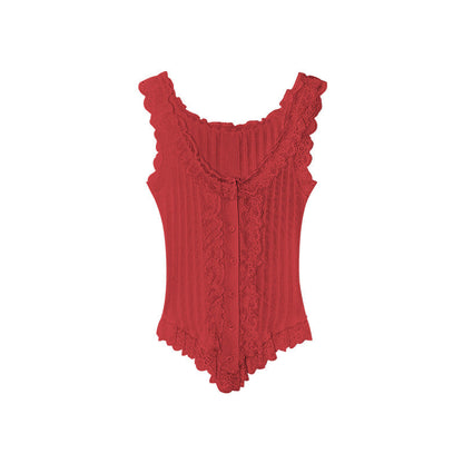 Sweet and spicy stretch slim fit lace fungus edge sling sleeveless vest