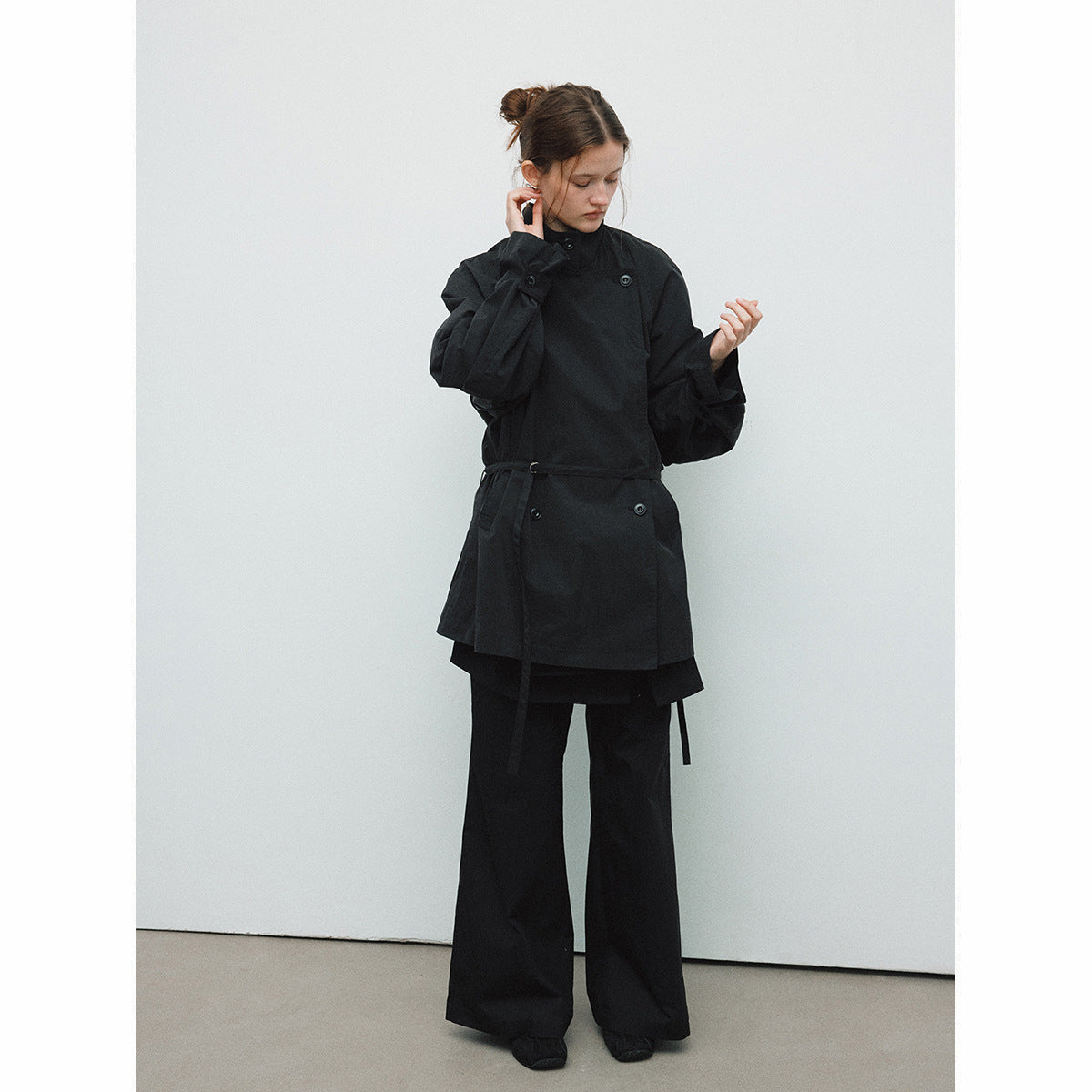 Spring new casual turtleneck fine twill lace-up cotton brocade medium and long trench coat