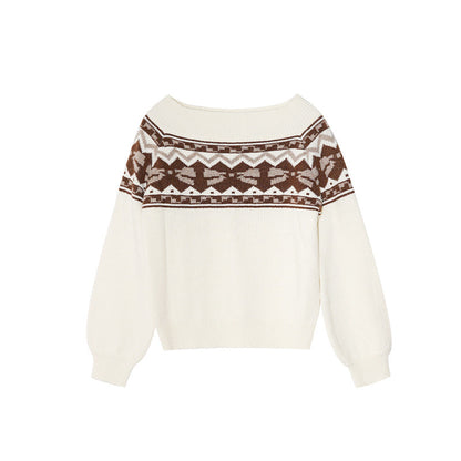 Sweet age-reducing wear loose one-word shoulder halter sweater for women