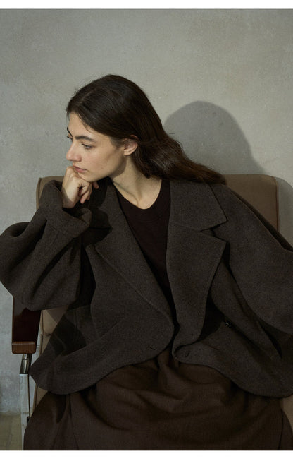 Winter delicate soft wool lapel versatile short double-sided tweed coat women