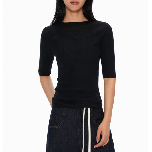 Thin one-piece five-point short-sleeved knitted sweater
