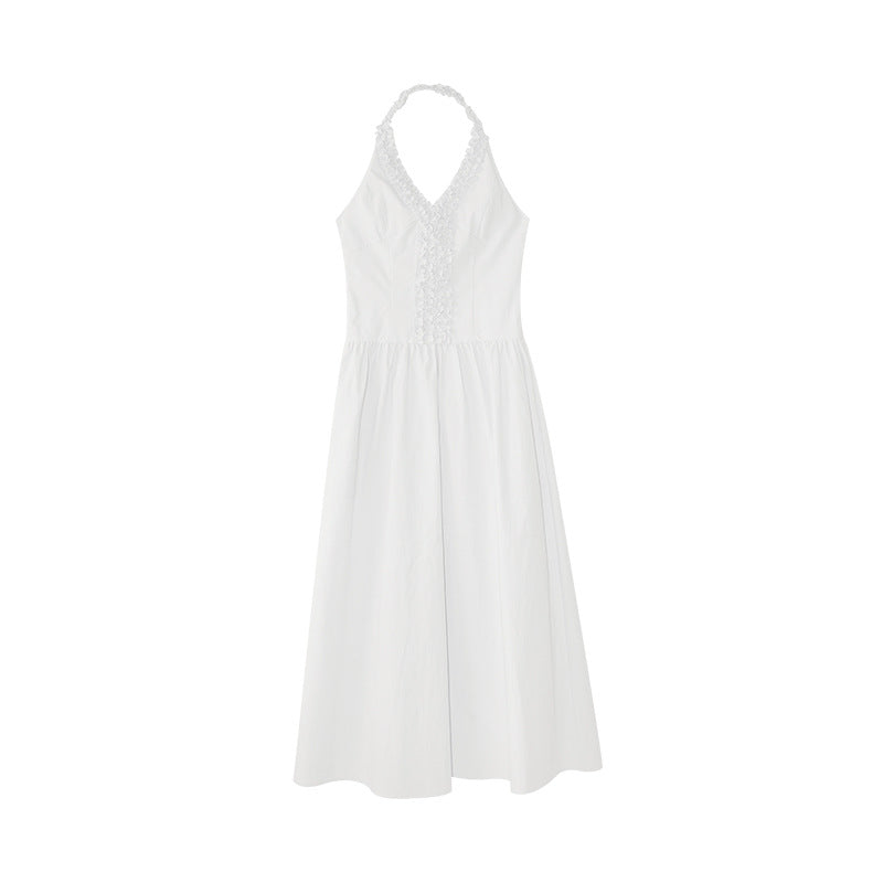 Small fresh age-reducing fungus edge neck halter dress
